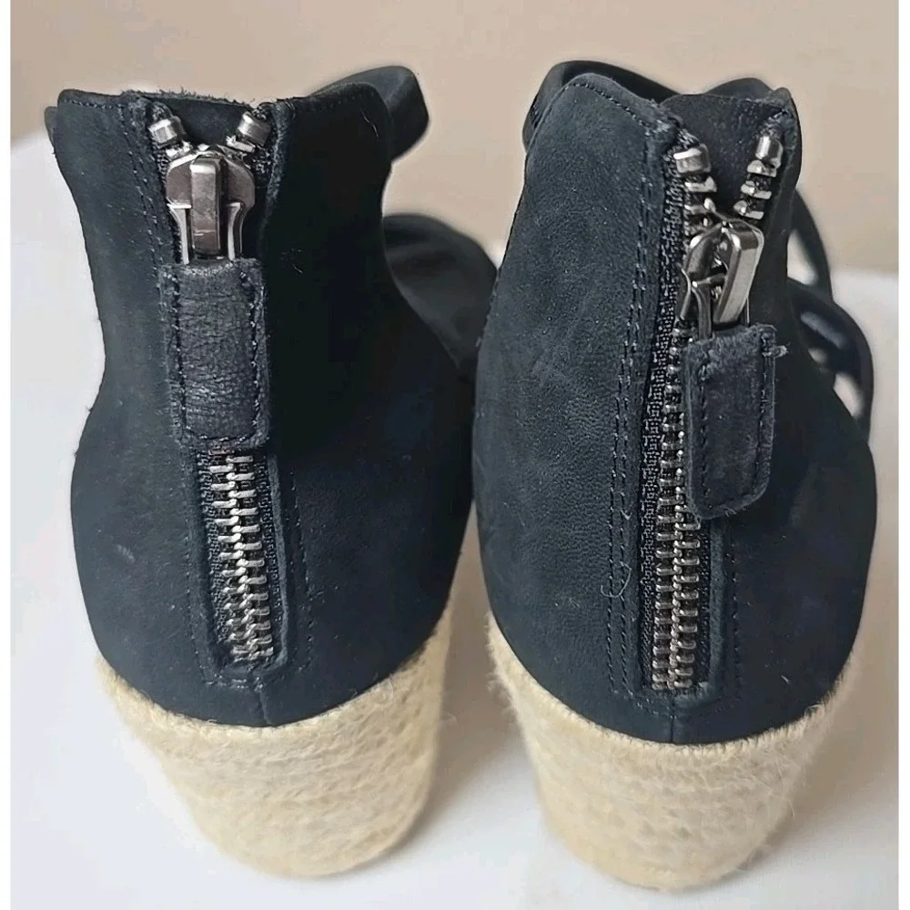 Eileen Fisher Wanda Tumbled Nubuck Black Espadrille Women's Size 10 Sandals